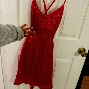 Red Sequin cross open back Dress